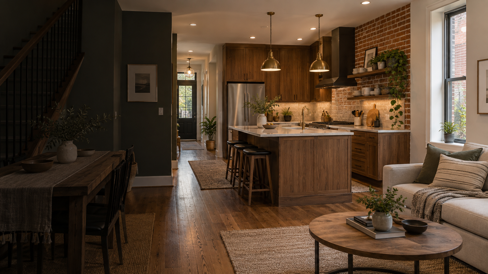 Warm, carefully renovated Philadelphia rowhome interior